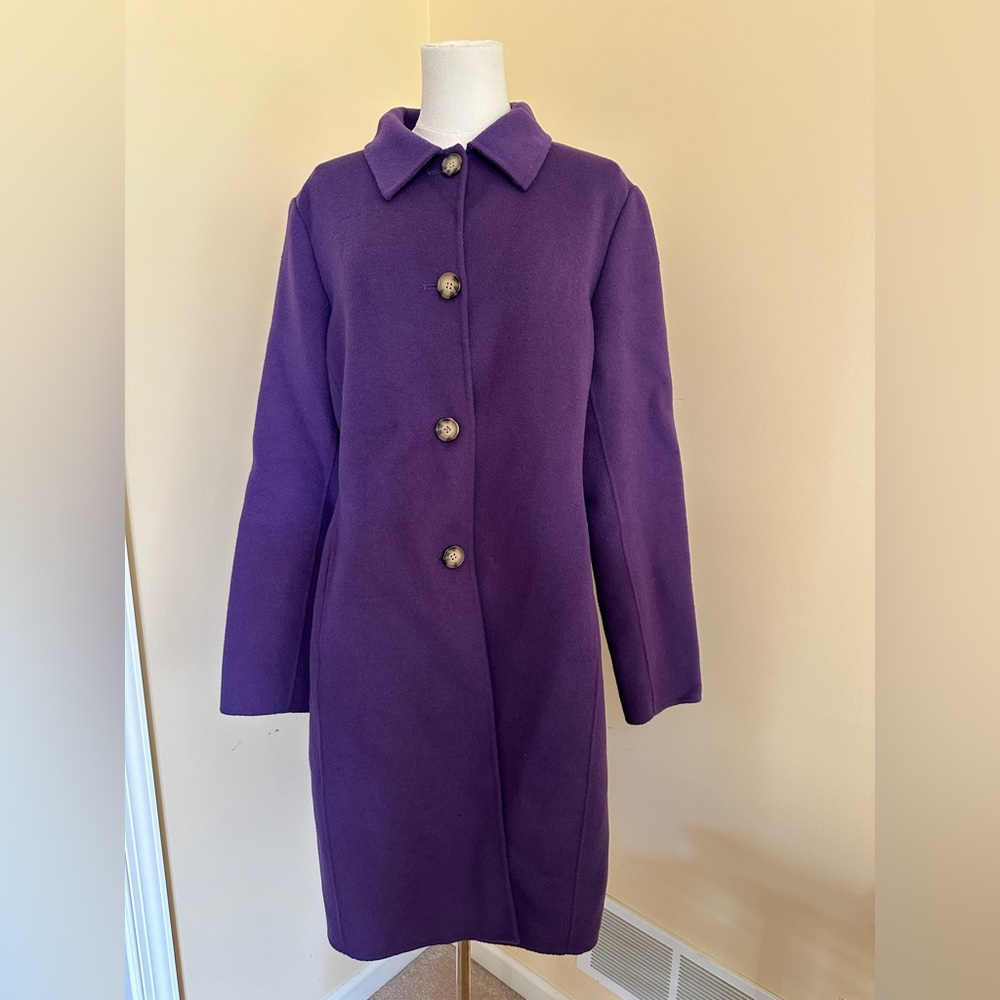 Michael Kors Purple Buttoned Coat Wool Angora Size L